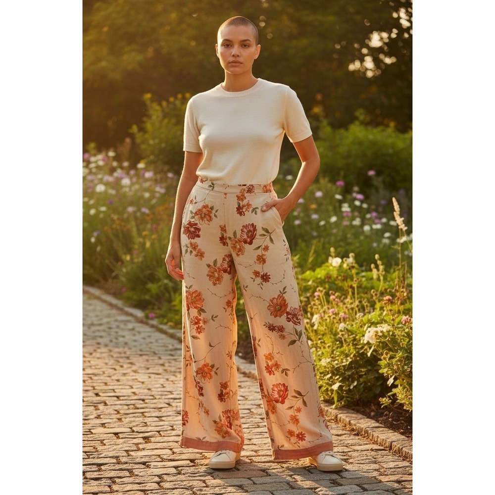 Vintage IZOD 100% Washable Silk Floral Print Resort Cropped Pants Trousers Sz 6